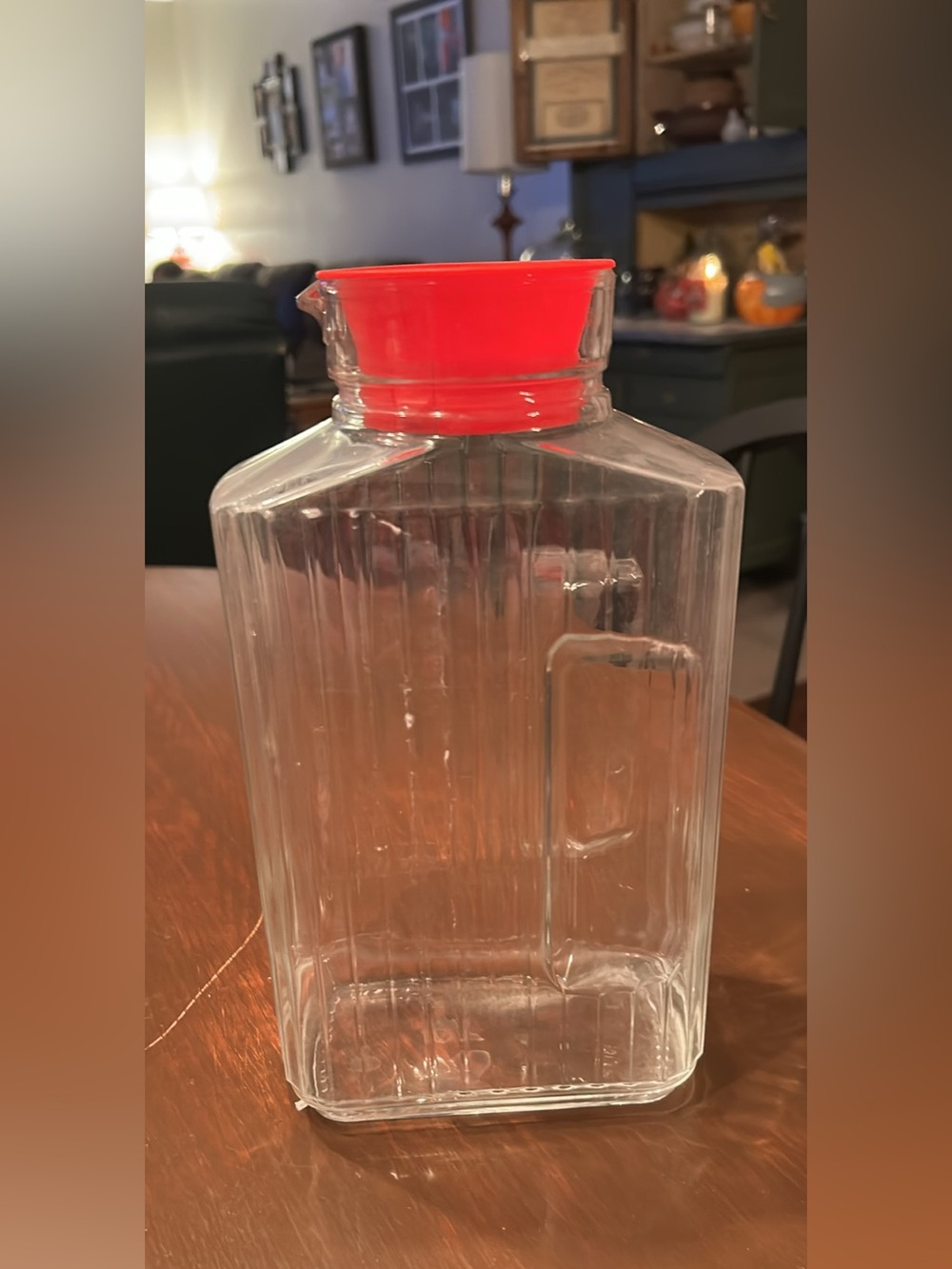 Red-Trim Glass Pitcher Jug -excellent condition
